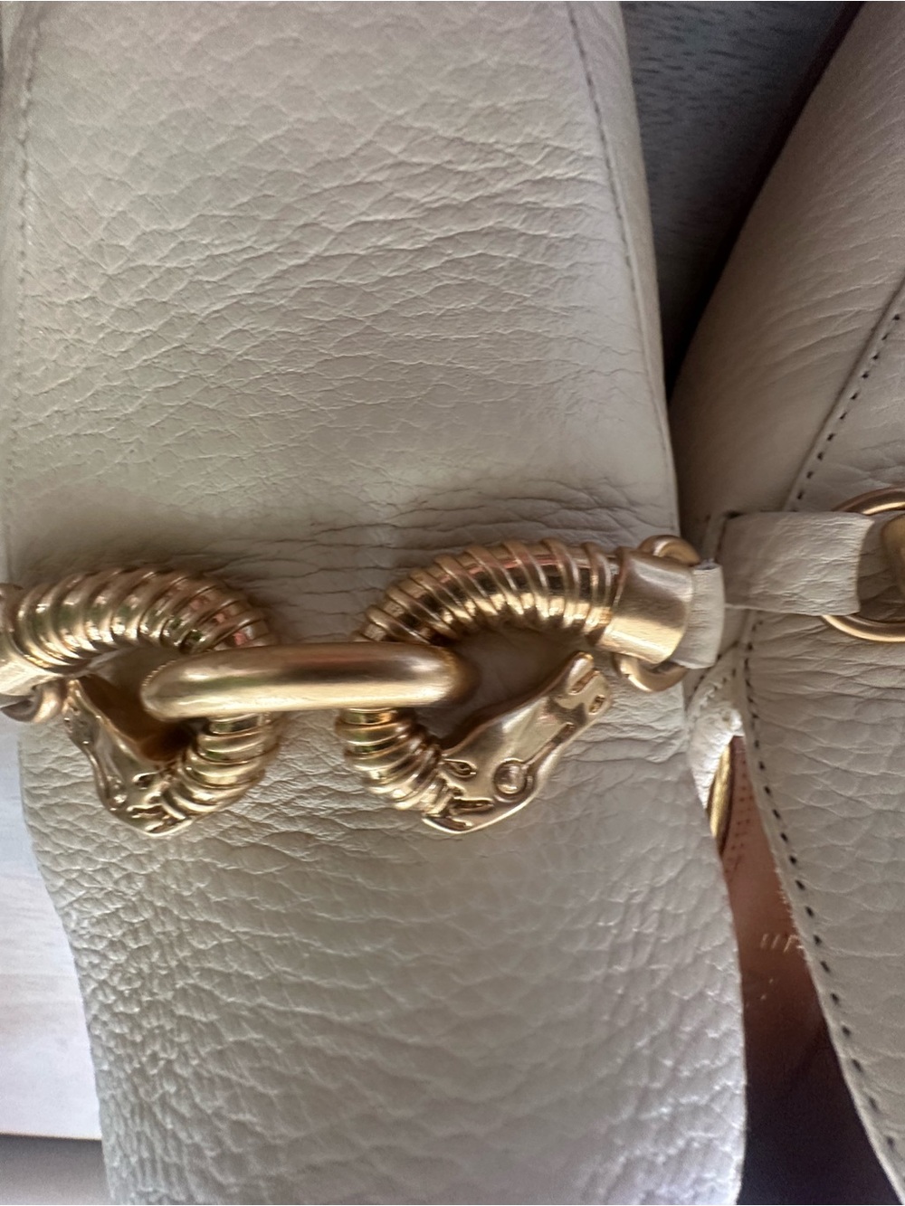 Tory Burch Cream Leather Loafers with Gold Horsebit - Picture 7 of 15